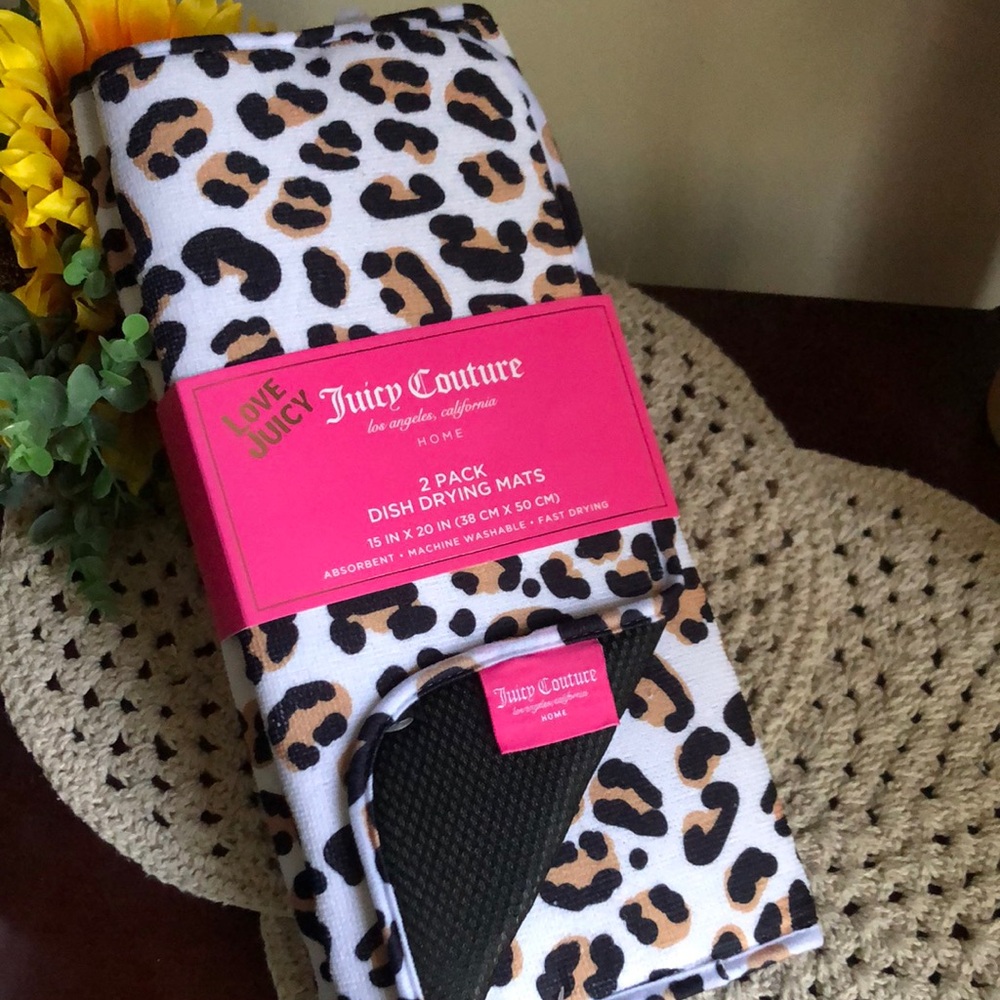 Juicy Couture Leopard Print Dish Drying Mats - White, Tan, Black